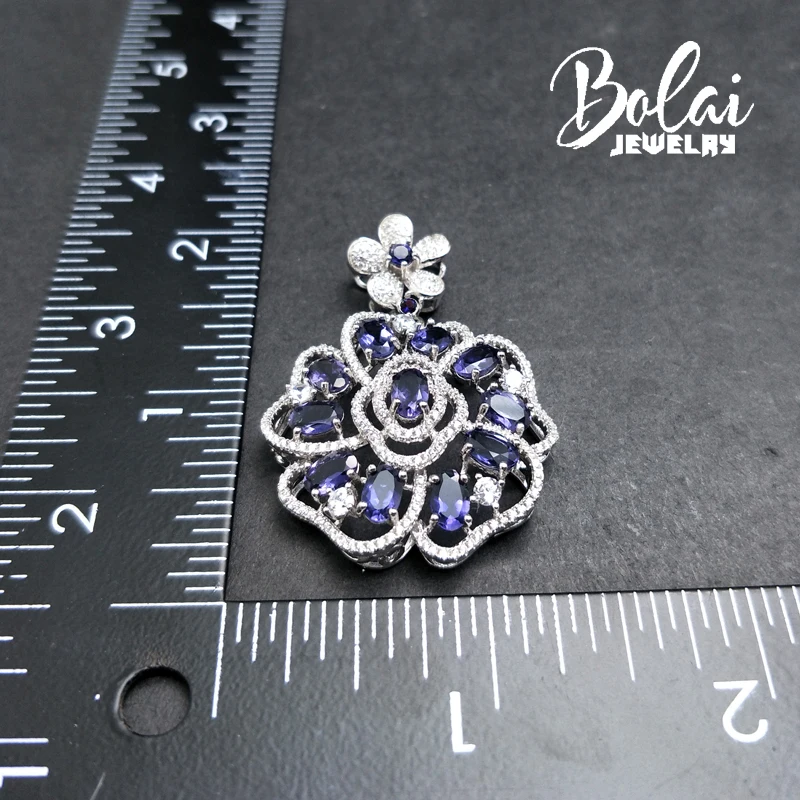 Bolaijewelry, натуральный драгоценный камень иолит кожа аккорд кулон и цепочки ожерелья из стерлингового серебра 925 ювелирные украшения для женщинлучший подарок