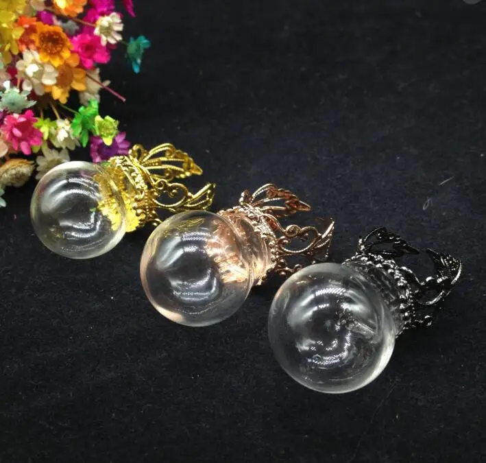 500sets/lot 25*15mm round Glass Bubble vial glass globe dome cover with ring setting DIY pendant wishing bottle | Украшения и