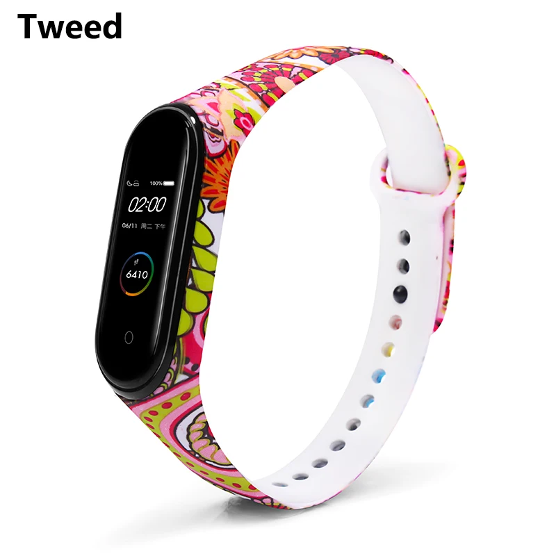 Tweed BOORUI новейший mi band 4 ремешок водонепроницаемый силиконовый ремень с цветами mi band 4 аксессуары сменный ремешок для xiaomi mi 4 - Цвет: Tweed