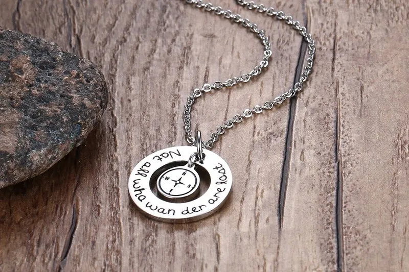 Мужчины ювелирные изделия из нержавеющей стали компас круг круглыми подвесками