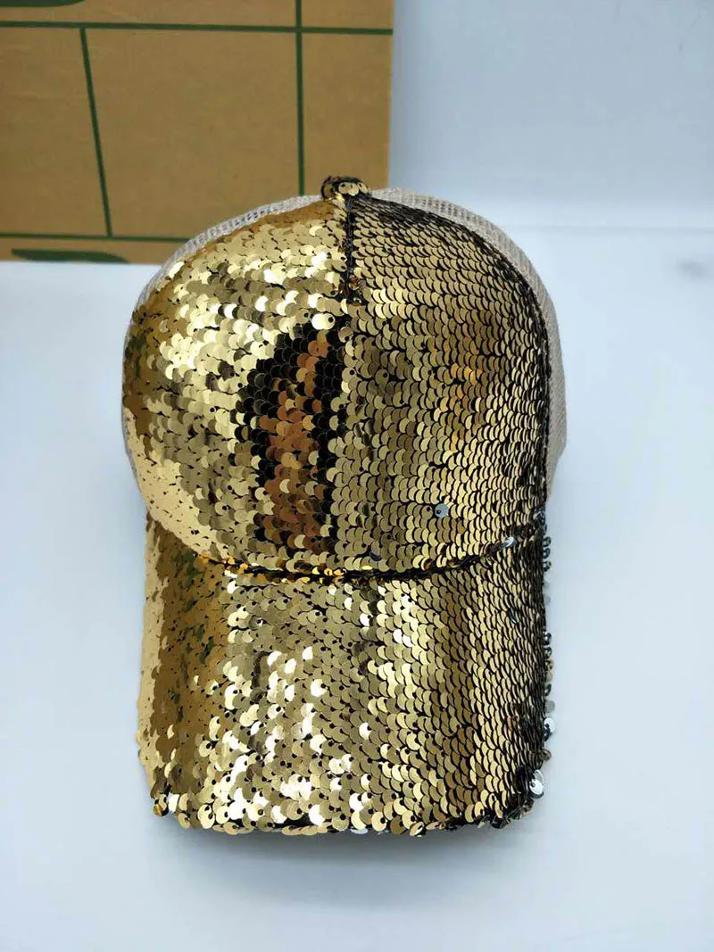 Бейсболка с блестками и пайетками яркая Регулируемая сетчатая бейсболка для