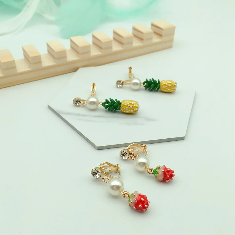 

Sweet fruit clip on earrings strawberry no piercing for women no ear hole clips earrings ear accessory