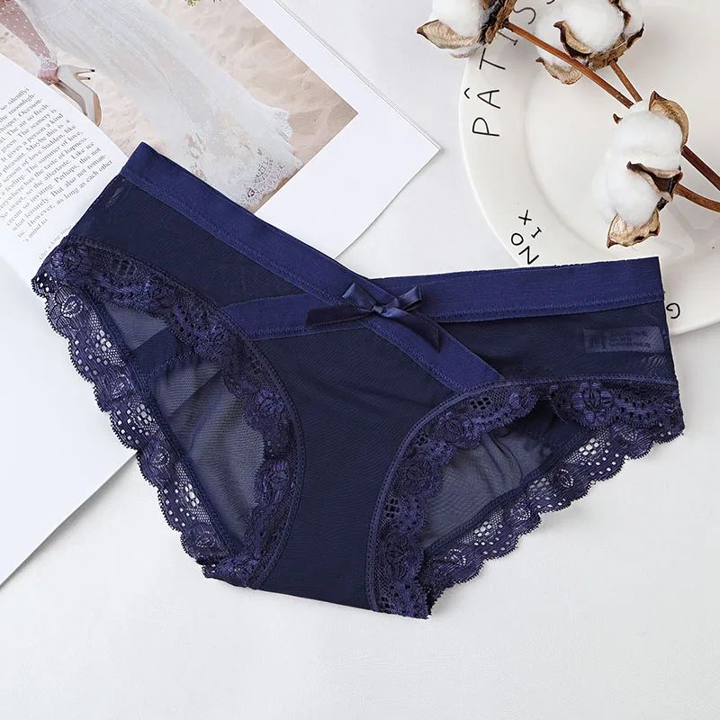 dark blue 1 шт., нижнее белье для женщин, сексуальные кружевные трусики, трусы с низкой посадкой, высокое качество, женские трусики, женское нижнее белье, сексуальное S-XL, BANNIROU - Цвет: dark blue