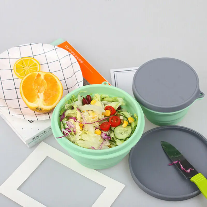 Складная Удобная оригинальная силиконовая чаша и крышка 500 мл контейнеры для