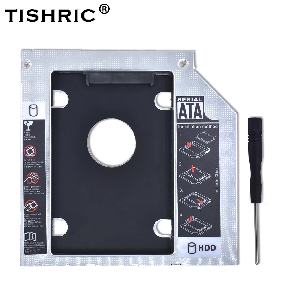 TISHRIC Универсальный алюминиевый 2-ой HDD Caddy 9,5 мм SATA 3,0-SATA 2," чехол для SSD, HDD корпус для ноутбука CD-ROM DVD-ROM ODD OptiBay