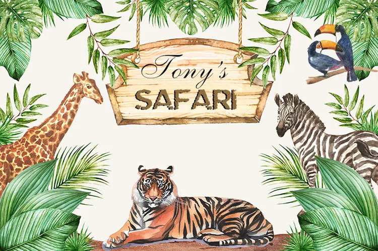 Sensfun вечерние фоны сафари джунгли тропические листья Тигр жираф зебра птицы