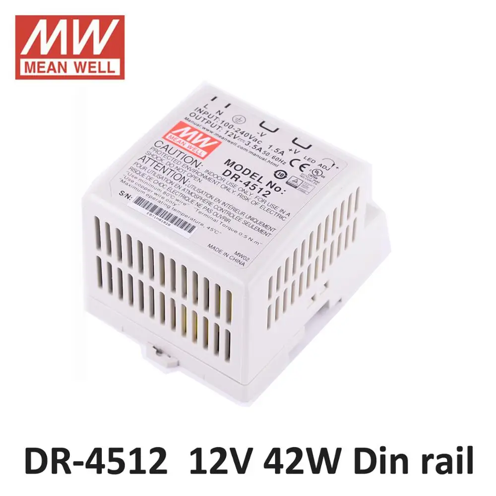 Бренд MEAN WELL представляет DR-45W Питание освещения трансформатор 5 V 12 15 24 постоянный