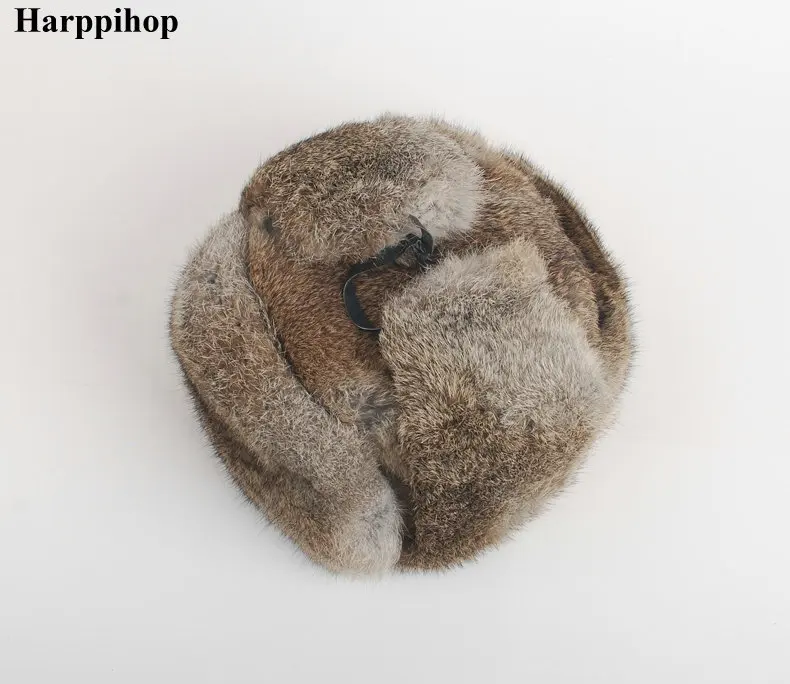 Мужские шапки из 100% натурального кроличьего меха зимние Lei Feng с ушами теплая