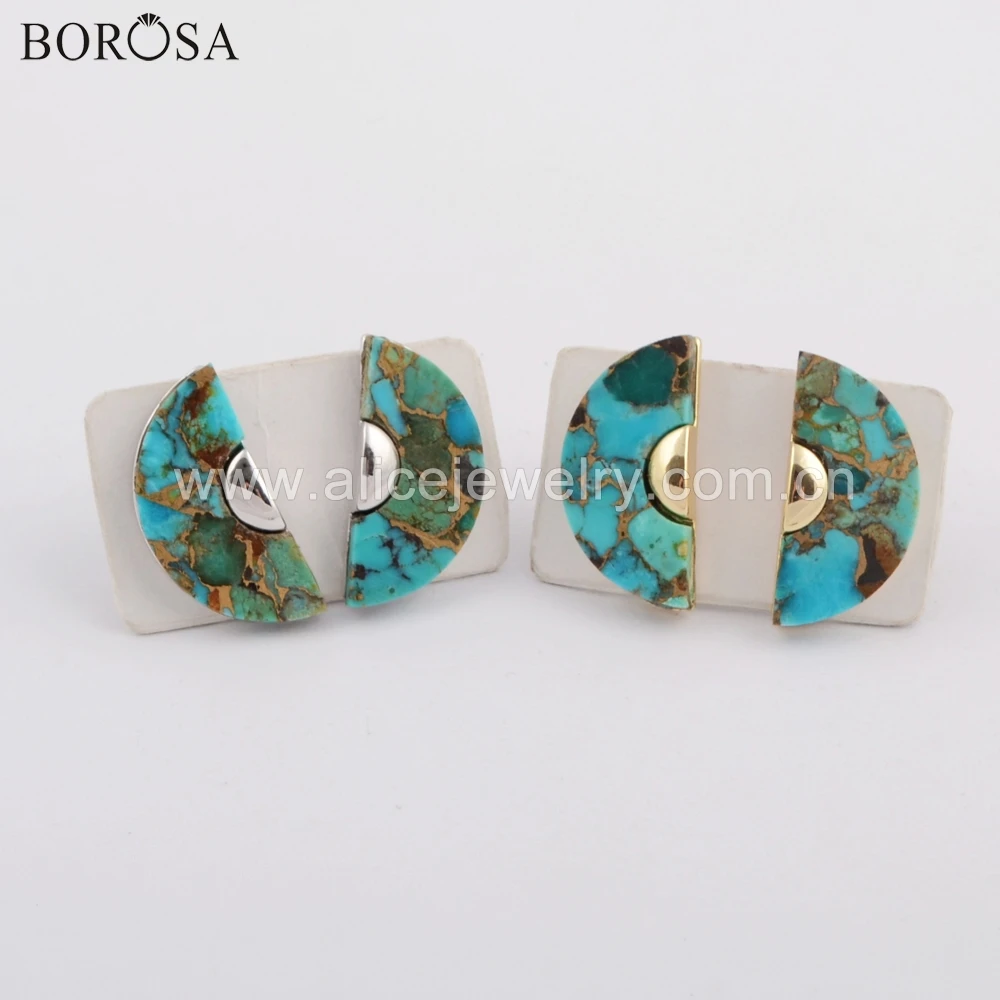 BOROSA Новая коллекция 5 пар полукруглой формы Золото/Серебро Ободок медь натуральная бирюза серьги гвоздики ювелирные изделия для девочек ZG0397