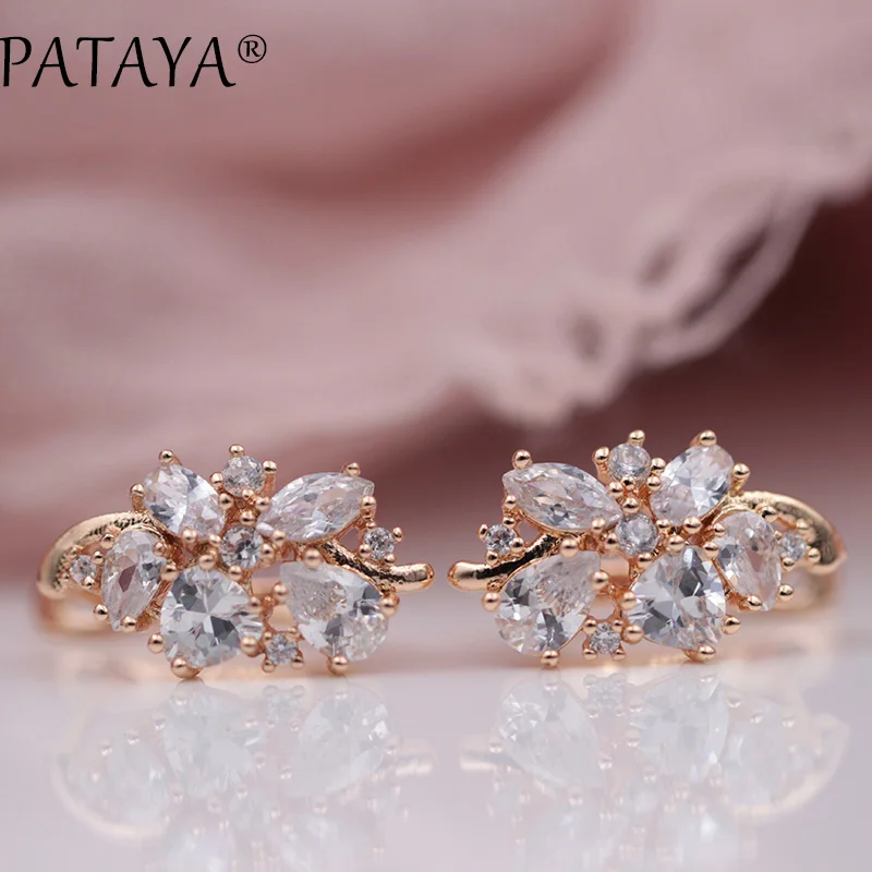 white PATAYA, разноцветный натуральный кубический цирконий, длинные серьги, 585, розовое золото, RU, хит, эксклюзивный дизайн, ювелирное изделие, женские роскошные серьги - Окраска металла: white