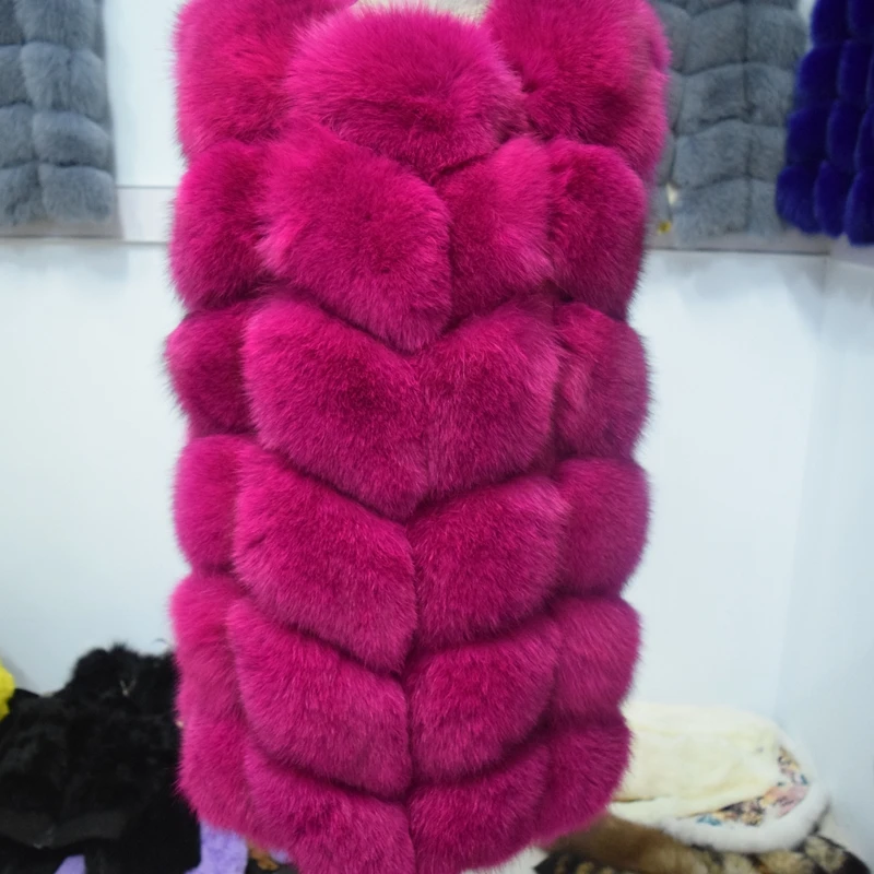 Женский Длинный жилет из натурального меха утолщенный Лисьего 70 см пальто для