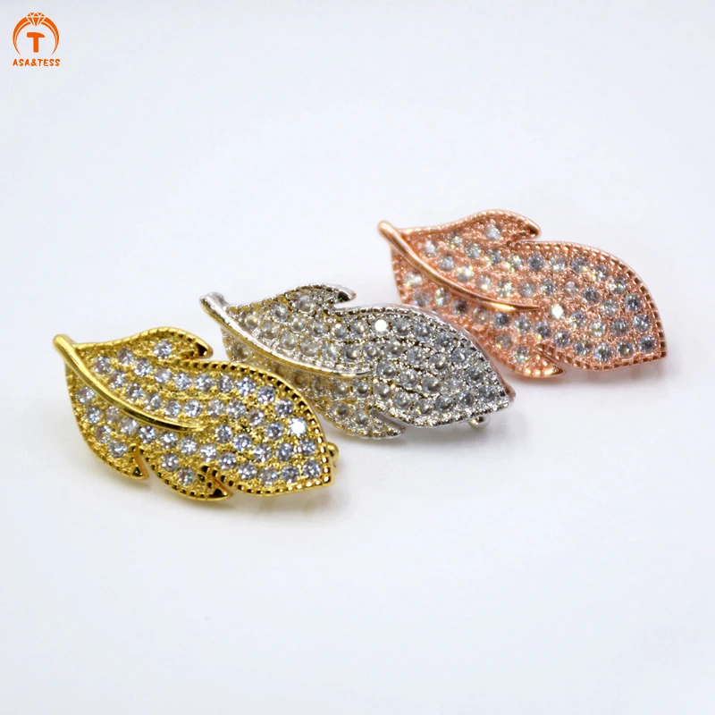 

ASA&TESS CZ Micro Pave Feather/Leaf Clasp CZ Jewelry Clasp/Fastener/Shortener Jewelry Buckle Magnetic Jewelry Findings12x23mm