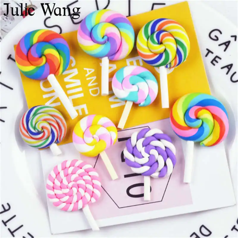 Julie Wang 10 шт. леденец конфеты цветной Лизун смола полимерная глина Подвески для украшения телефона фурнитура для изготовления ювелирных изделий Аксессуары