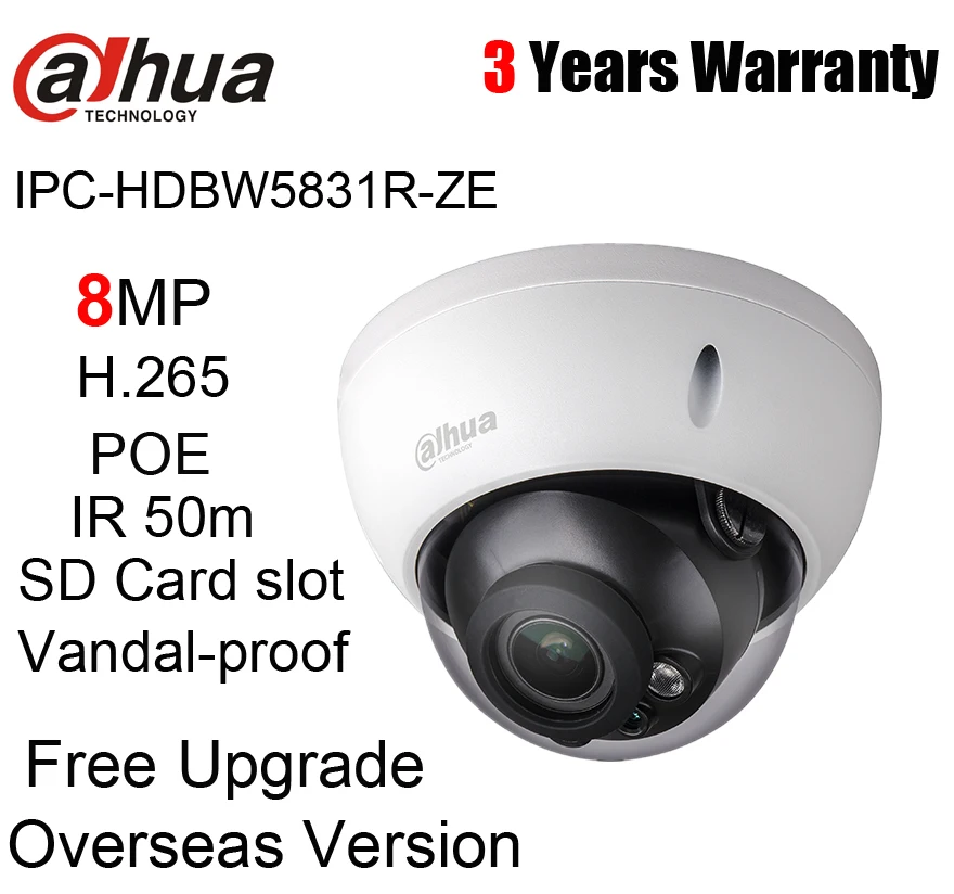 Dahua IPC HDBW5831R ZE 8MP POE WDR IR купольная сетевая камера 50 м 2 7 мм 12 объектив замена HDBW5830R Z ip