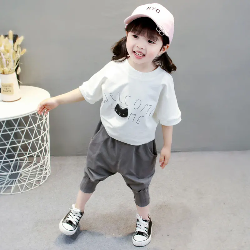 Коллекция 2019 года новые летние комплекты одежды для маленьких девочек модные