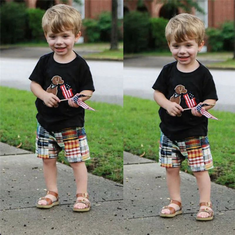 PUDCOCO Newest 2020 Summer Toddler Kids Boys Tops T-shirt Plaid Shorts 2Pcs Cotton Outfits Child Boy Set Casual Clothes 1-6T |
