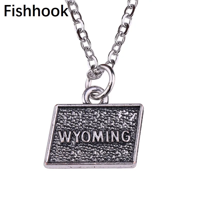 Винтажные Ювелирные изделия Fishhook ожерелья и подвески с картой штата Вайоминг