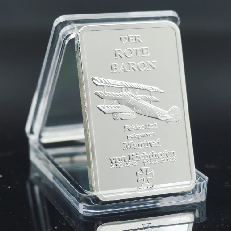 1 унция 100 мельницы. Серебряное покрытие 999 пробы DER ROTE BARON Bullion Bar Реплика Red Baron