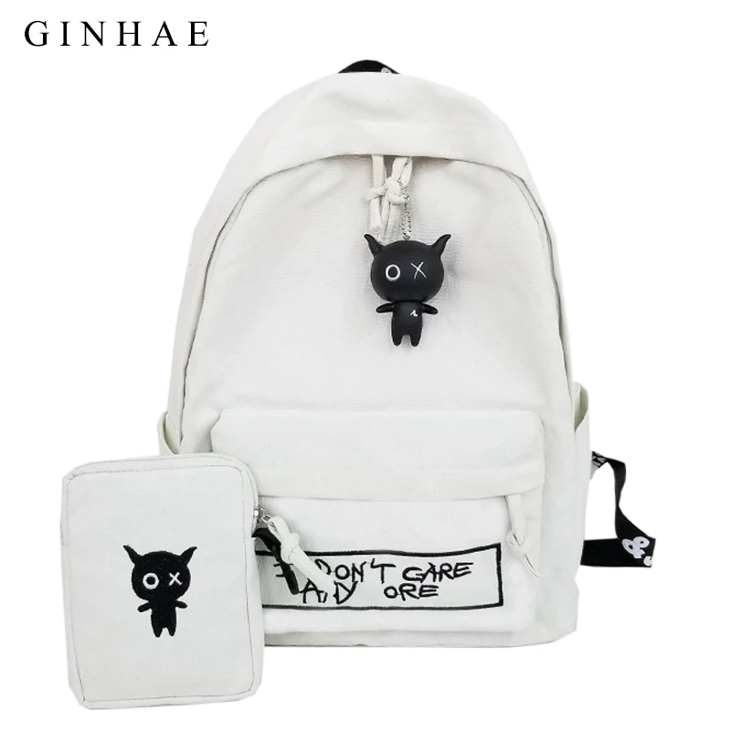 Холщовые женские рюкзаки 2 шт./компл. милая школьная сумка с вышивкой монстра