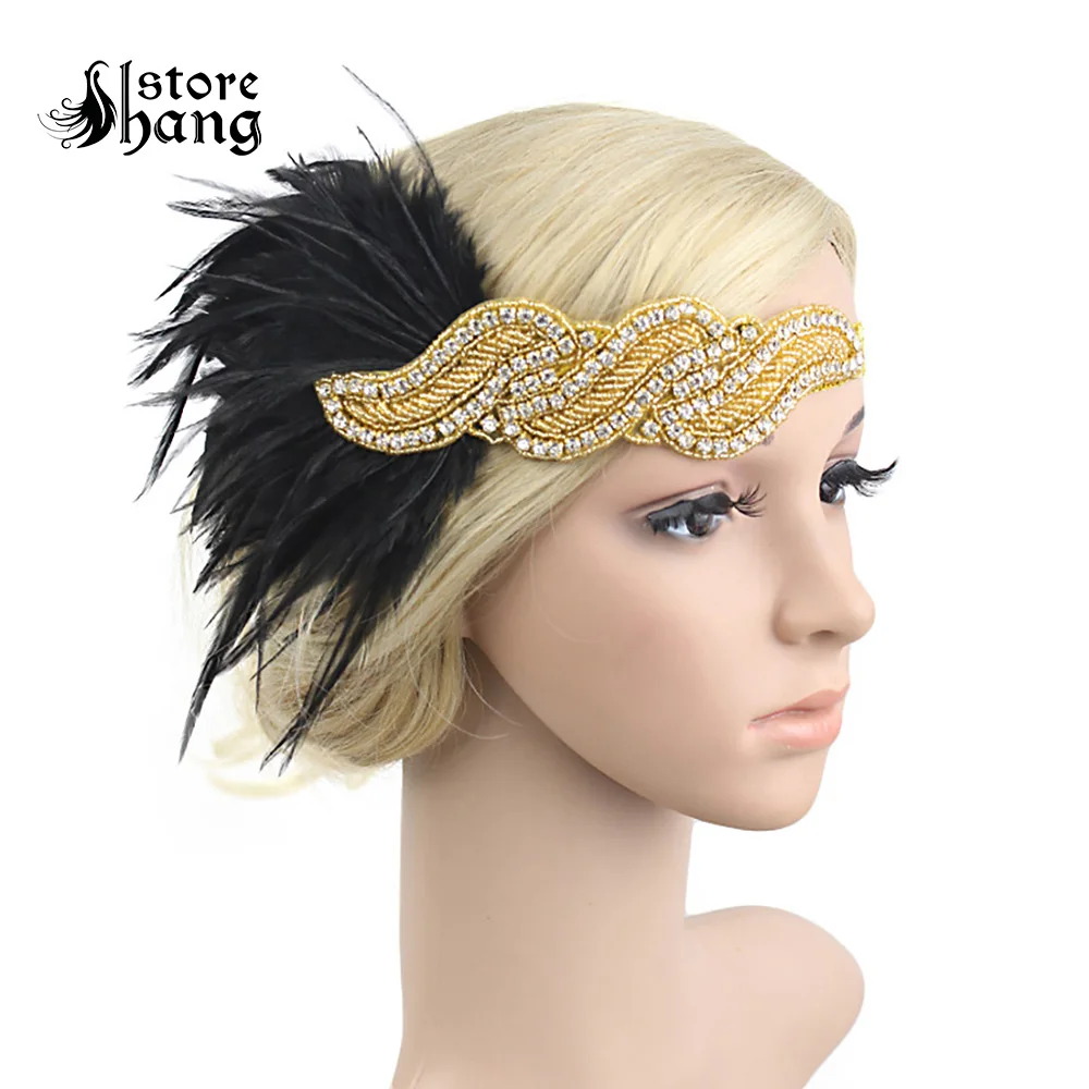 Повязка на голову с перьями 20 s Great Gatsby блестящая лента для волос аксессуары