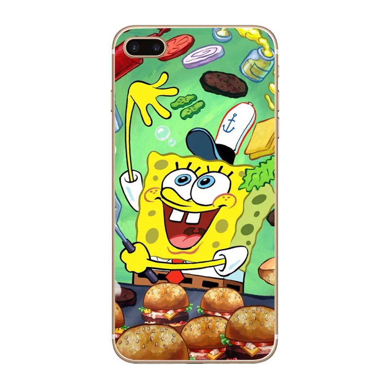 H436 милый мягкий прозрачный Жесткий Тонкий чехол Spongebob для Apple iPhone XR XS Max 4 4s 5 5S SE 5C 6 S