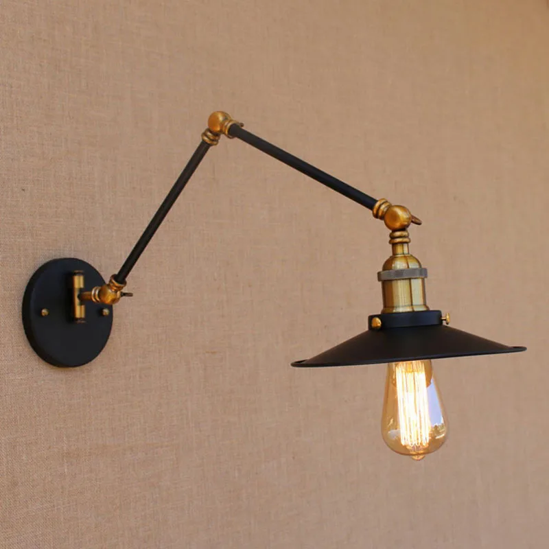Винтажная железная черная регулируемая головка настенный светильник e27