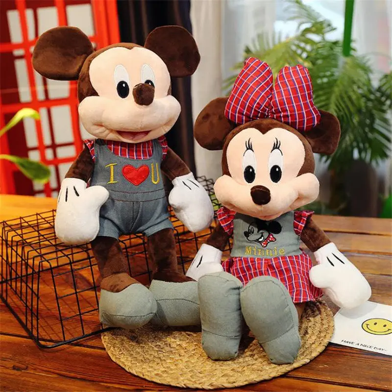 2PCS Red Дисней Горячая 50 см Высокое качество чучела ковбой Микки Маус и Минни плюшевые игрушки куклы подарки на свадьбу, день рождения для детей - Цвет: 2PCS Red