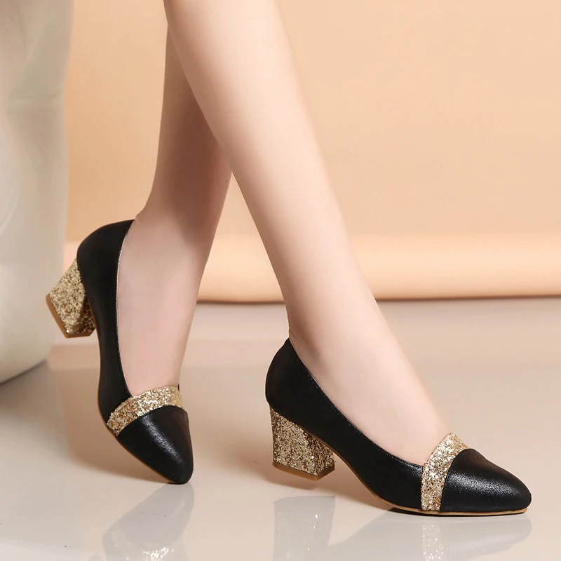 Блестящие туфли лодочки на высоком каблуке женская обувь платформе золотистого