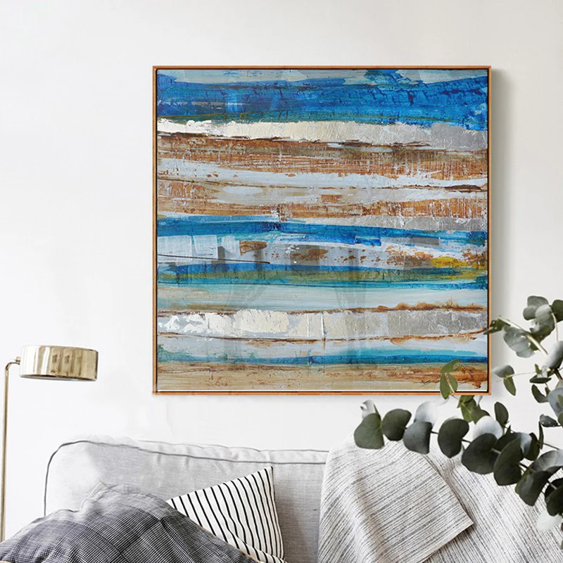 

Hot Handmade Summer Seashore Ocean Blue picture Abstract Wall Art Oil Painting Canvas Living Room Modern Loft Industrial Bedroom