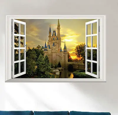 Съемная настенная 3d наклейка с изображением замка принцессы на окно стену для
