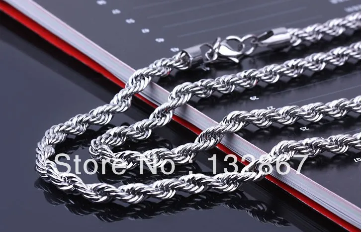 Ожерелье мужское из нержавеющей стали модное колье с плетеной веревкой 4 мм|necklace