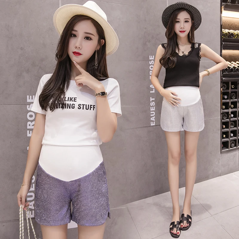 Летние резинка на талии шорты для беременных женщин блестящая одежда брюшные