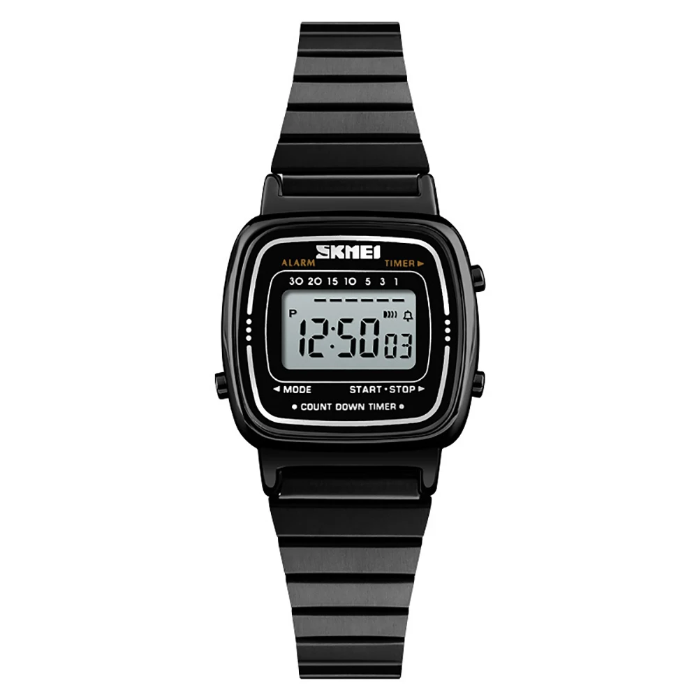 SKMEI 1252 новые модные цифровые часы Женские из нержавеющей стали ремешок многофункциональные светящиеся квадратный циферблат водонепроницаемые электронные наручные часы женски часы