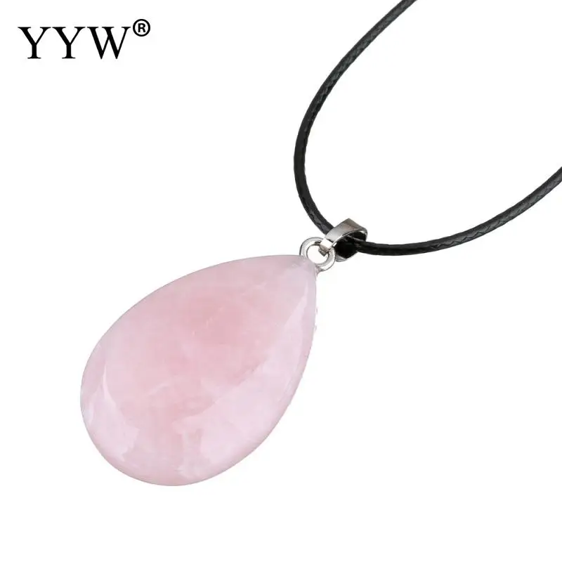 rose quartz Лидер продаж YYW женский натуральный драгоценный камень КАПЛЕВИДНАЯ кожа веревочное ожерелье-чокер Малахит кварц опал розовый камень кулон ожерелье s - Окраска металла: rose quartz