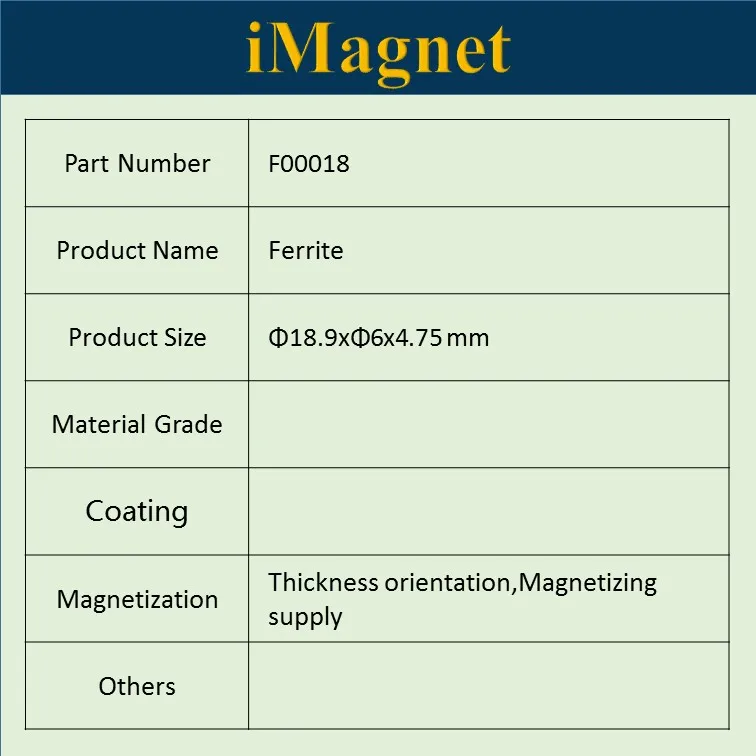 F00018 5 шт./лот дисковый ферритовый магнит d18.9xd6x4.75 мм изготовленный на заказ