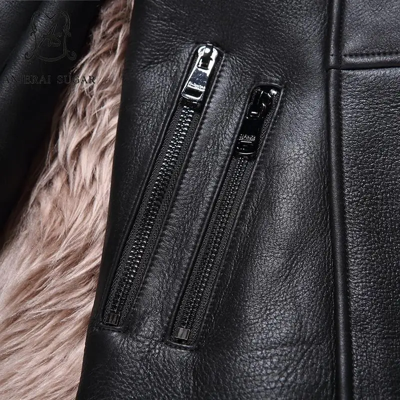 Winter Sheep genuine leather fur jacket Women black sexy slim Fox feather collar short feminino natural mouton lamb coats | Женская