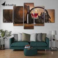 modern wall art pictures home decor posters 5 panels wine liquor cabinet and dainty dishes living room hd printed painting frame