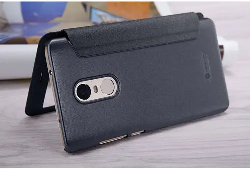 Чехол-книжка для Xiaomi Redmi Note 4X, чехол NILLKIN, блестящий чехол-книжка из искусственной кожи с окошком обзора для Xiaomi Redmi Note 4X - Цвет: black