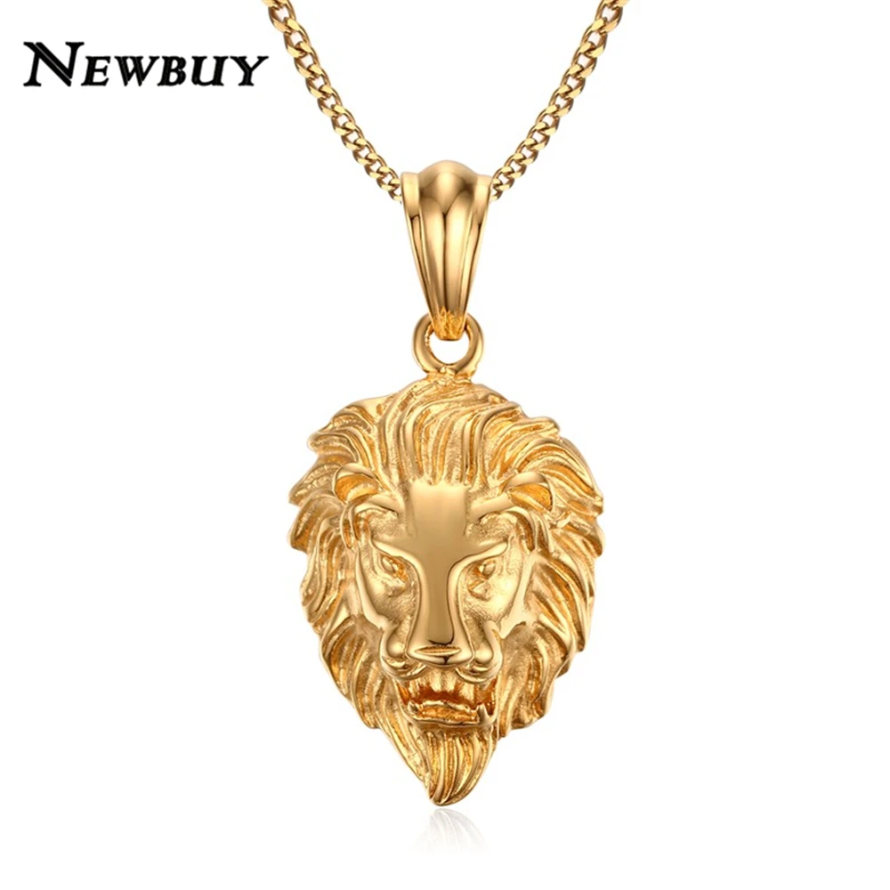 Бренд newbuy, Панк ювелирные изделия, золото, нержавеющая сталь, голова льва, Кулон, Ожерелье для мужчин, штат, мужские вечерние ювелирные изделия, подарок
