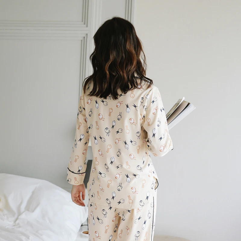 Yuzhenli новый осень милый кролик для женщин's пижамы девочек с принтом Pijama 100%