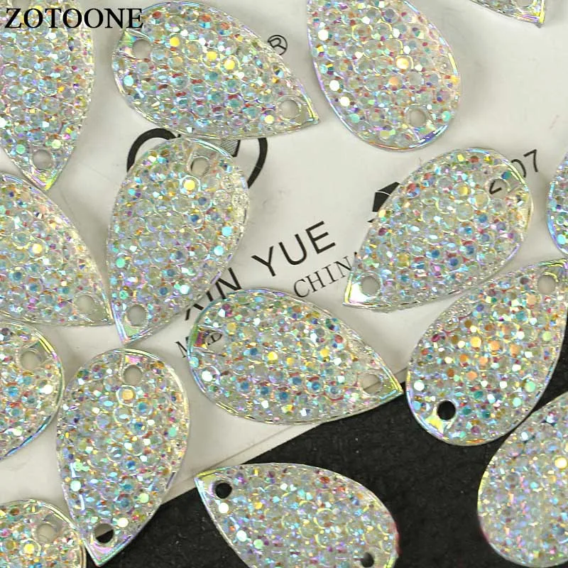 ZOTOONE 200 шт. 10 5x18 мм прозрачный кристалл AB Смола пришивные стразы в форме капли 2