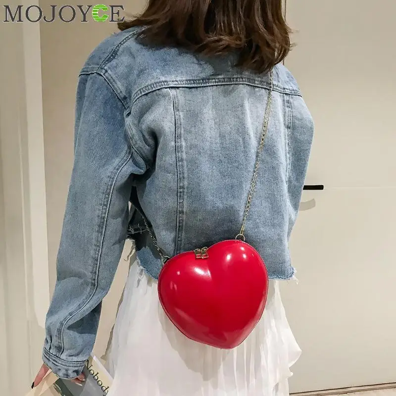 Новые модные женские сумки через плечо, милые однотонные ПВХ сумки через плечо, маленькие клатчи в форме сердца, модные мини сумки