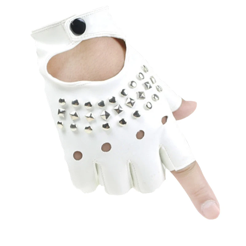 Женские пикантные перчатки Long Keeper без пальцев кожаные с металлическими