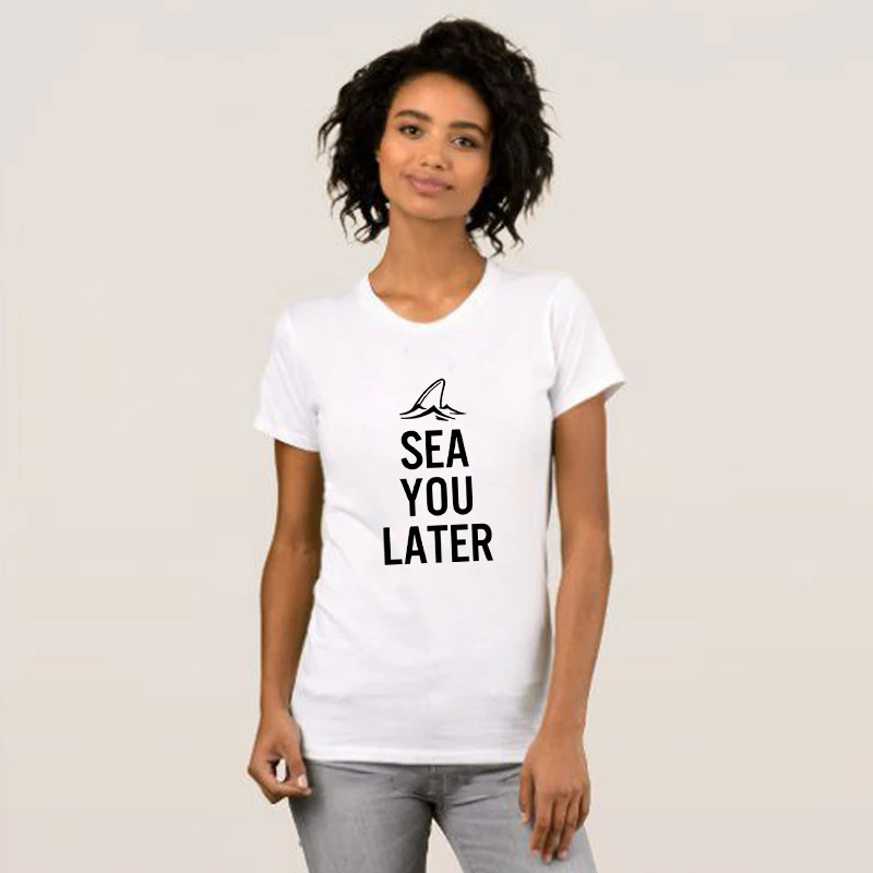 Женская футболка с коротким рукавом LUSLOS SEA YOU LATER белая Повседневная со слоганом