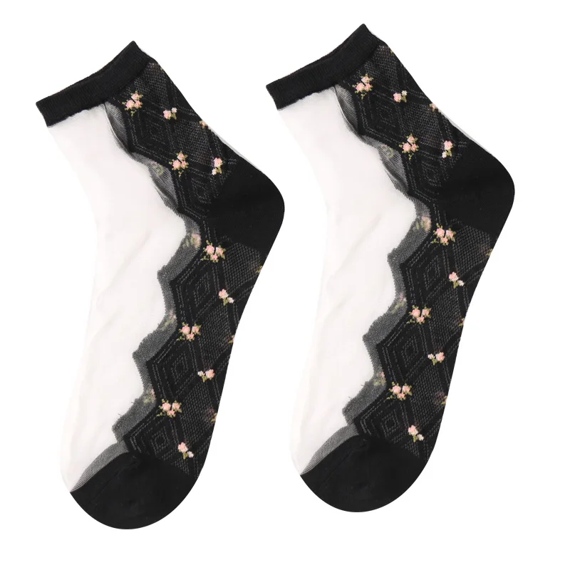 Женские хлопковые ультратонкие прозрачные носки 5 парт/Лот в стиле Харадзюку с