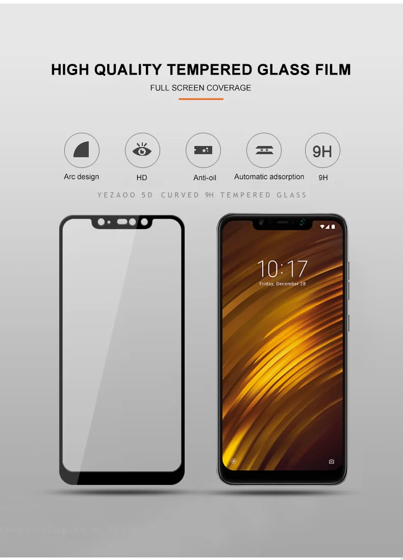 Yezaoo 5D изогнутое закаленное стекло для xiaomi mi 8 SE 6 5X 6X A1 A2 pocophone F1 max 2 mi x 3 mi 8 Защитная пленка для экрана