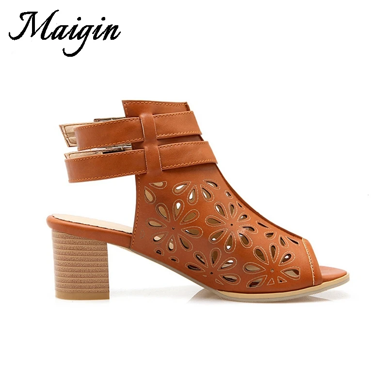 Maigin летние ботильоны Для женщин сапоги открытый носок Slingback Женские САНДАЛИИ