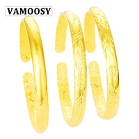 vamoosy hot sale bangles lucky copper jewelry engraving shiny 24k gold plating women jewelry cuff couple open bracelet women