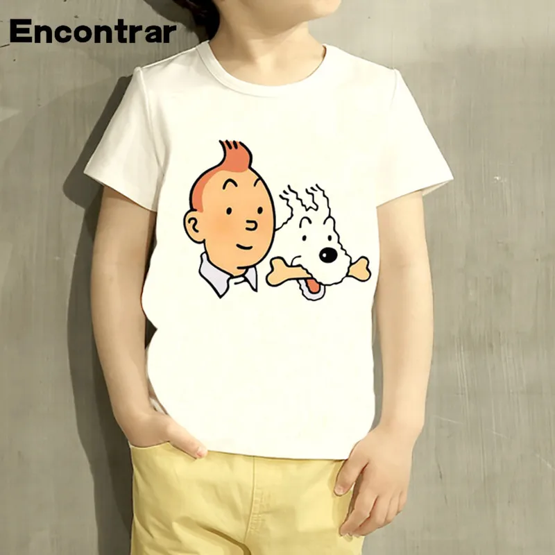 Tintin мультфильм дизайн мальчиков/девочек футболка Дети Смешные Короткие рукава