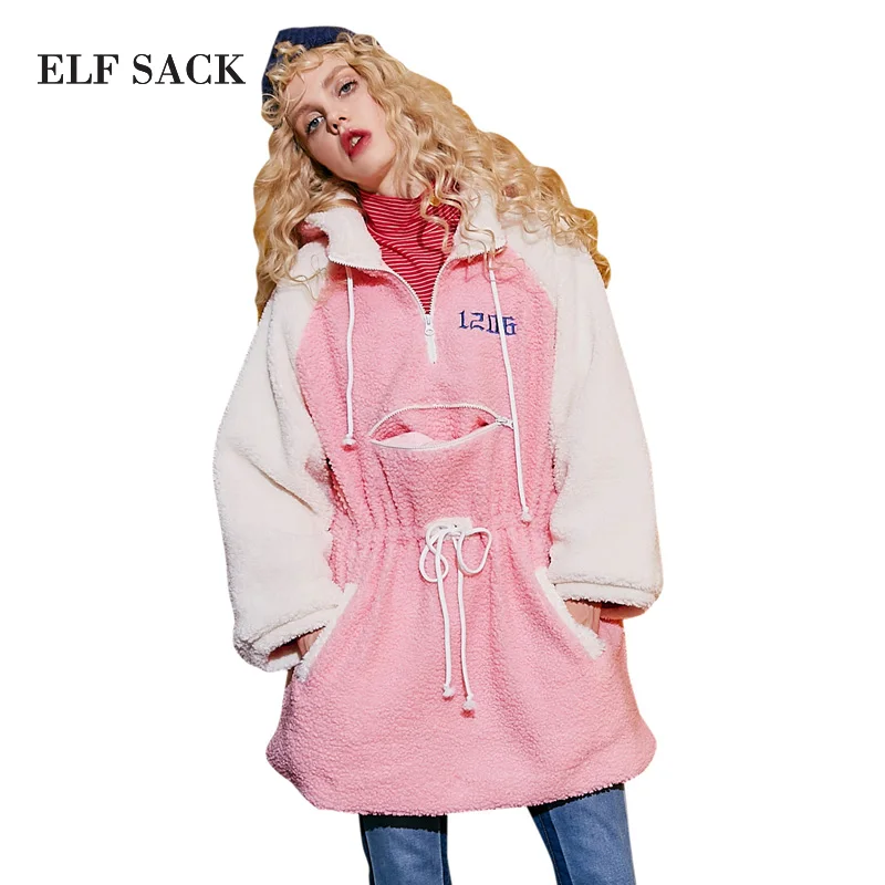 Женское пальто с капюшоном ELF SACK свободное толстое хлопковое вышитыми буквами